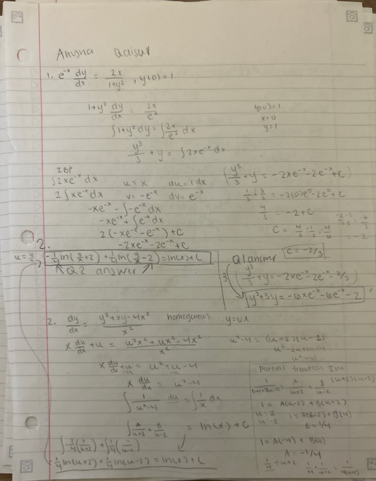Diff Eq Midterm Formula Sheet - MAT 234 - Studocu