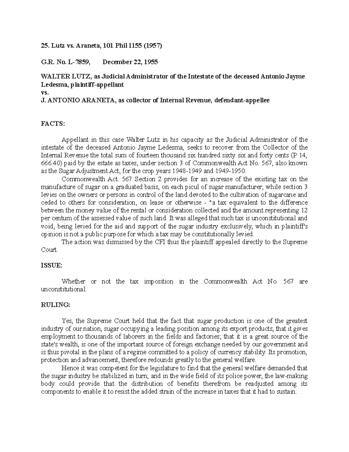 25. Lutz vs. 101 Phil 1155 (1957) 25. Lutz vs. 101