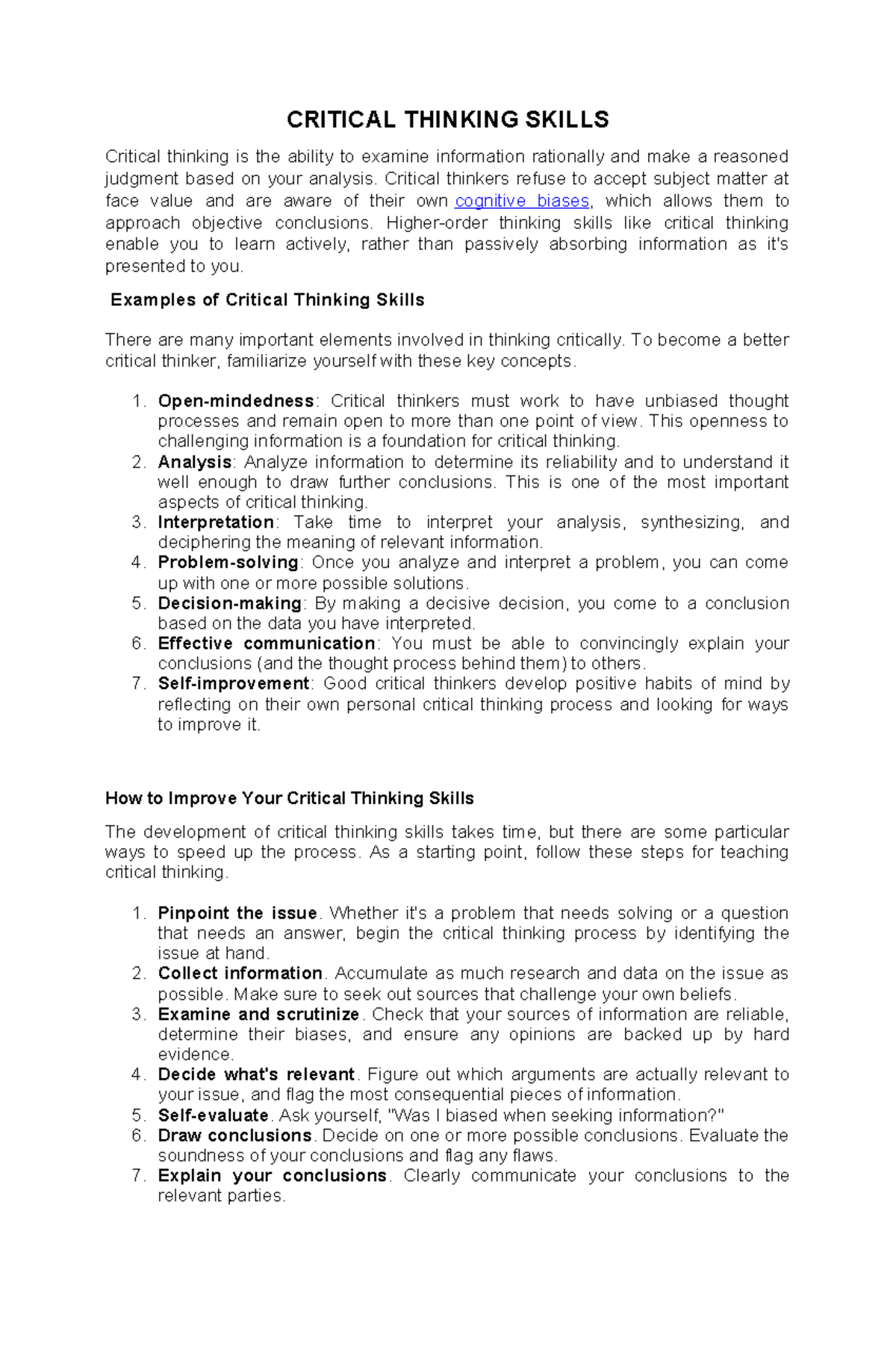 1 - Critical thinking - CRITICAL THINKING SKILLS Critical thinking is ...