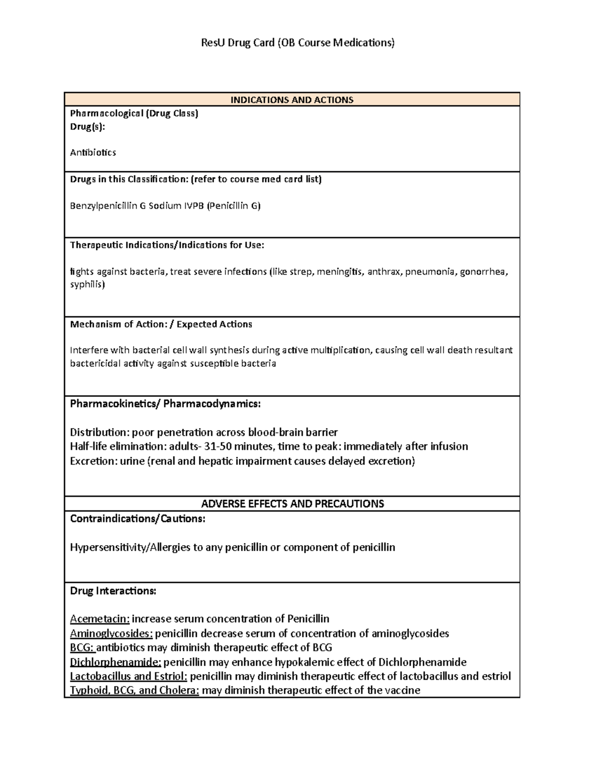 Medication Passport - INDICATIONS AND ACTIONS Pharmacological (Drug ...