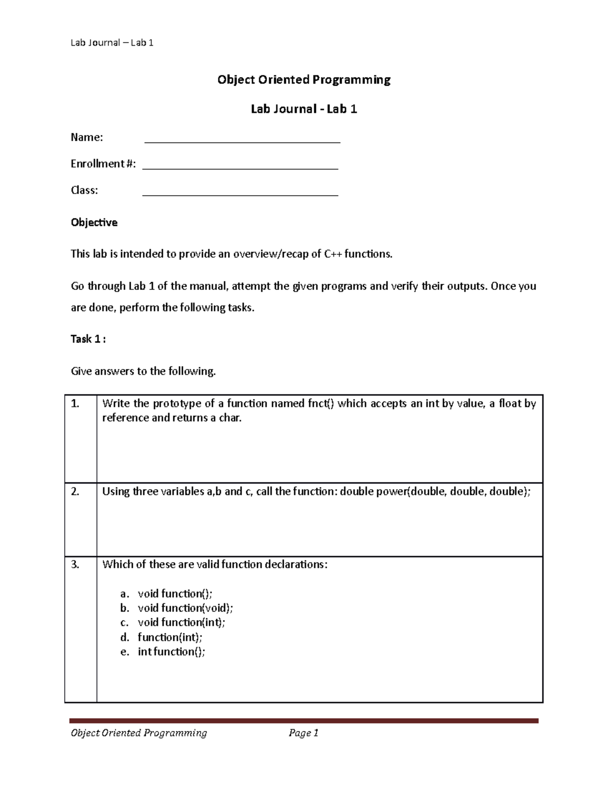 Journal 1 - Object Oriented Programming Lab Journal - Lab 1 Name