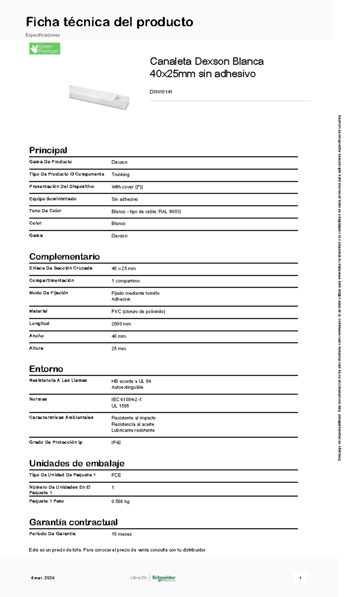 Schneider Electric Dexson DXN10141 - Canaleta Dexson Blanca 40x25mm sin ...