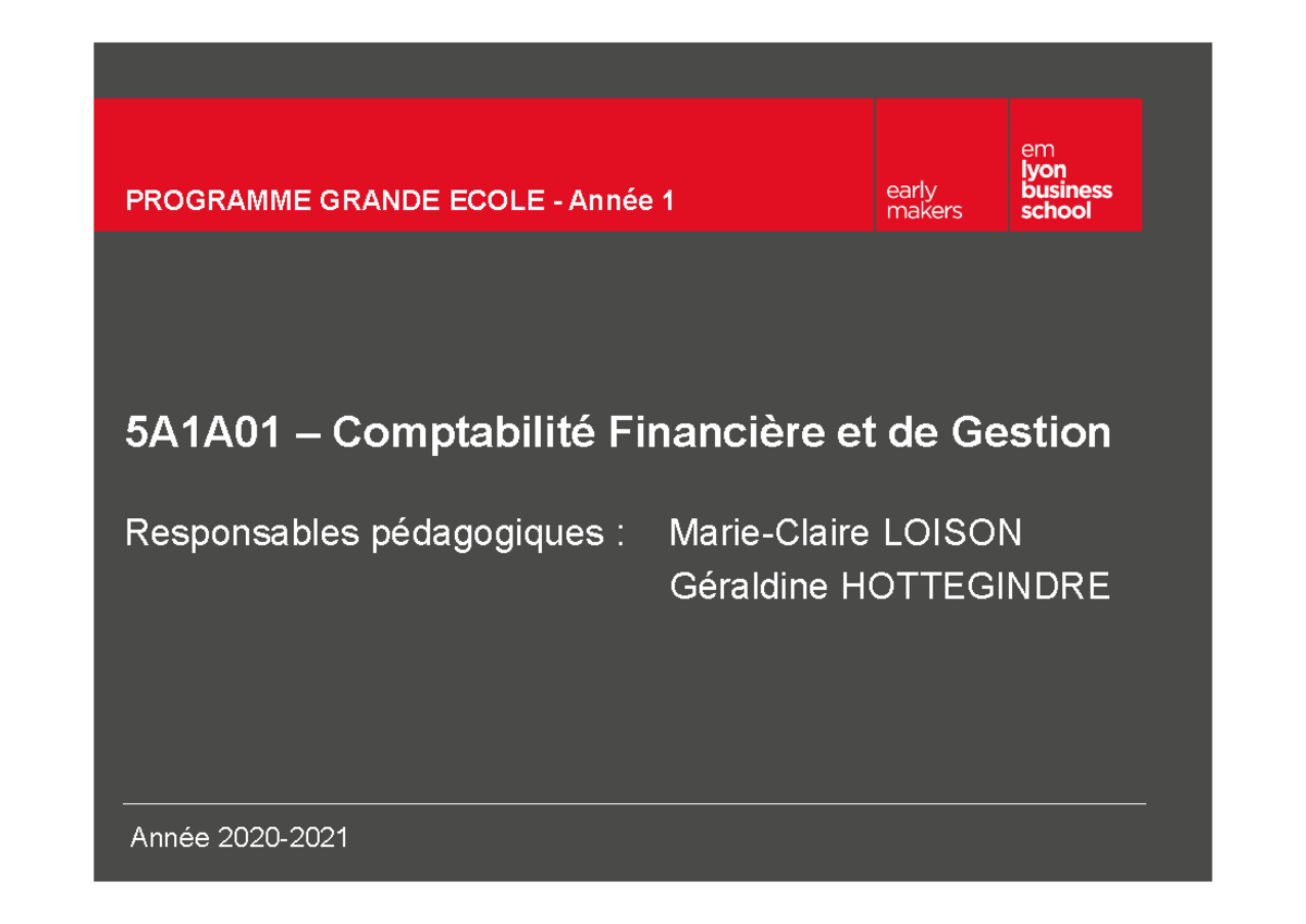 5A1A01 Chapitre 1 BS Compta - Comptabilité Financière Et De Gestion ...