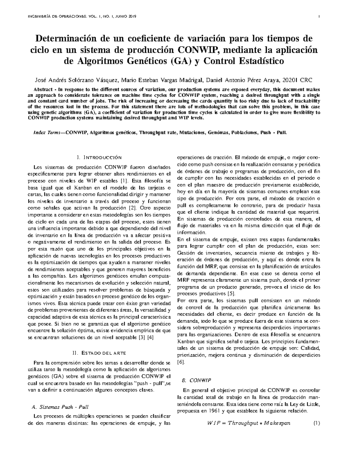 Coeficientes de Variación en tiempo de ciclo Conwip & GA
