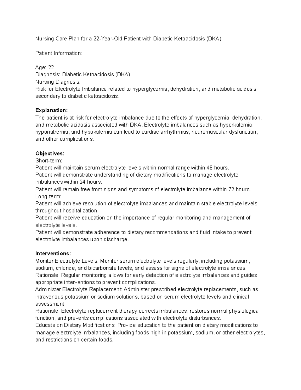 NCP DKA - ... - Nursing Care Plan for a 22-Year-Old Patient with ...