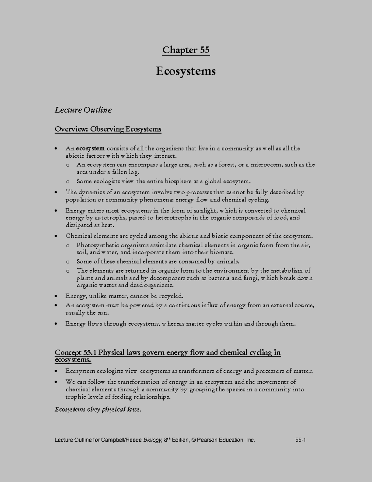 Apbio chp55 lectureoutline - Chapter 55 Ecosystems Lecture Outline ...