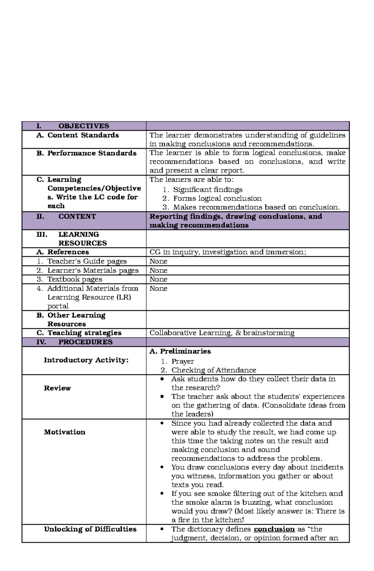 Lesson PLAN - I. OBJECTIVES A. Content Standards The learner ...