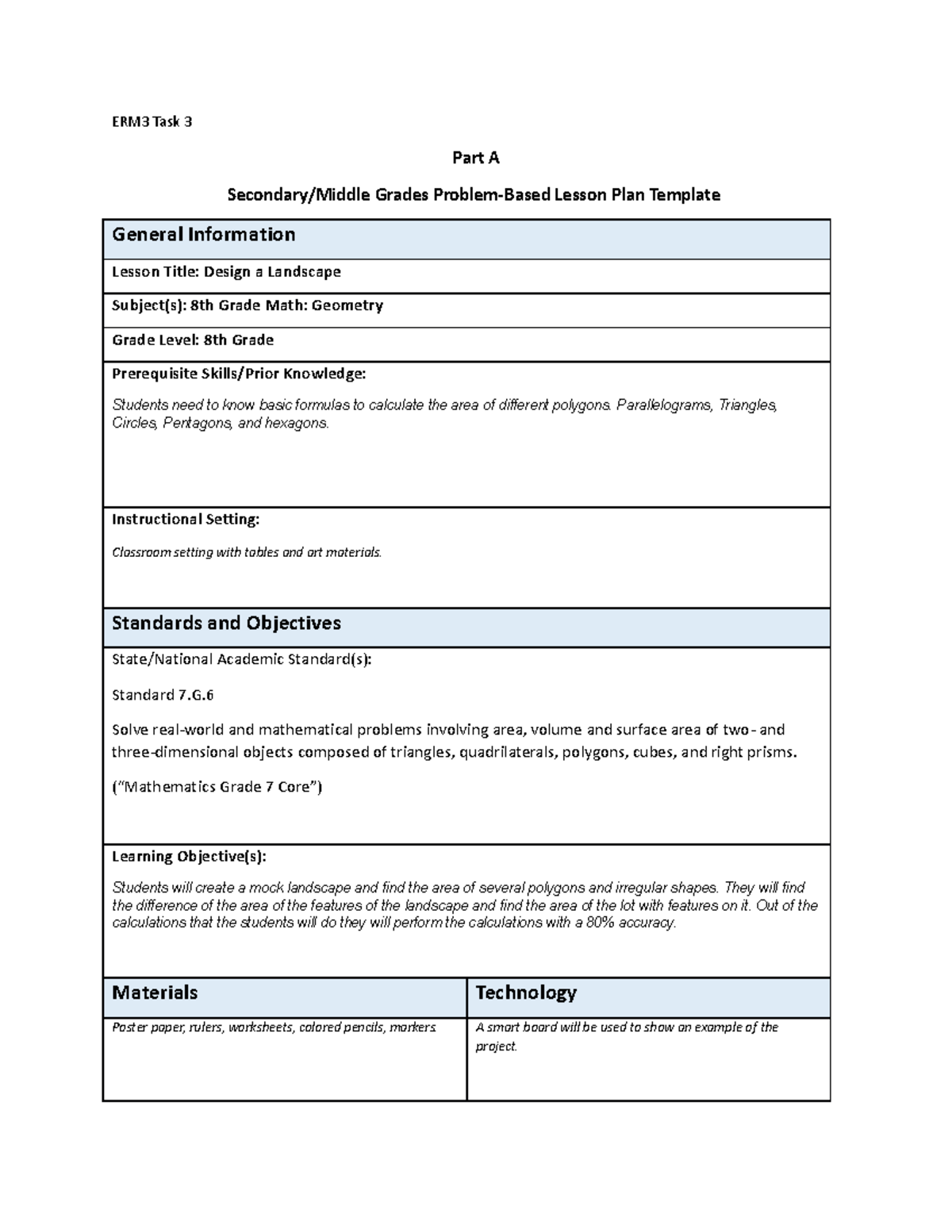 ERM3 Attempt 2 - Here is an example of a problem-based learning lesson ...