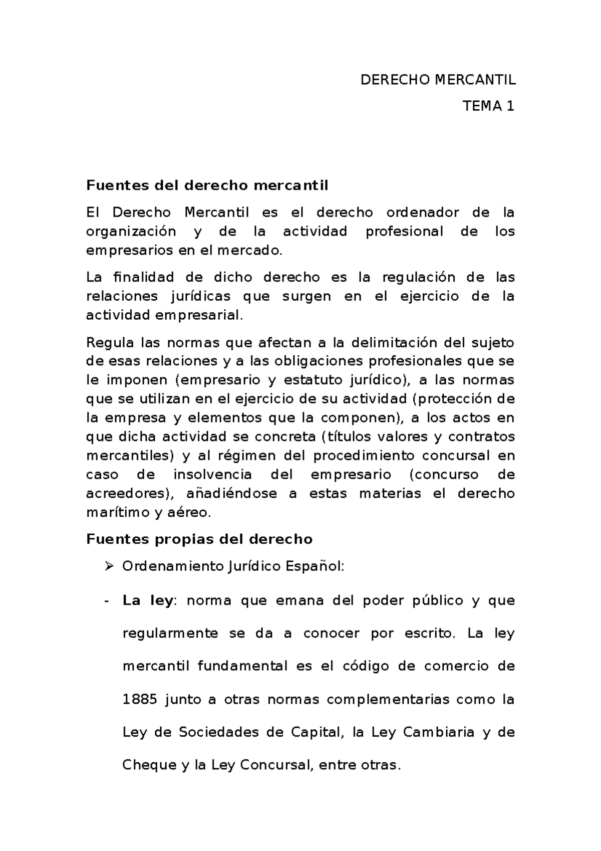 Derecho Mercantil Apuntes Examen - DERECHO MERCANTIL TEMA 1 Fuentes Del ...