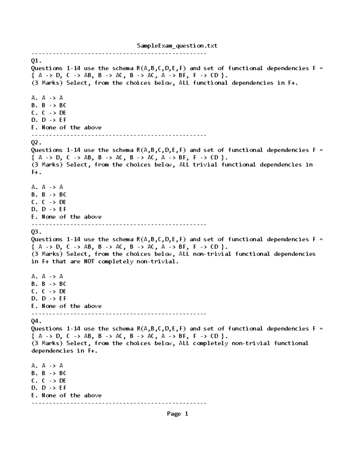 Sample Exam Question ...