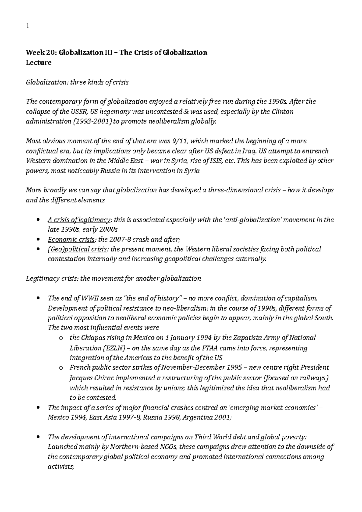 WEEK 20: Globalization III - The Crisis of Globalization - Week 20 ...