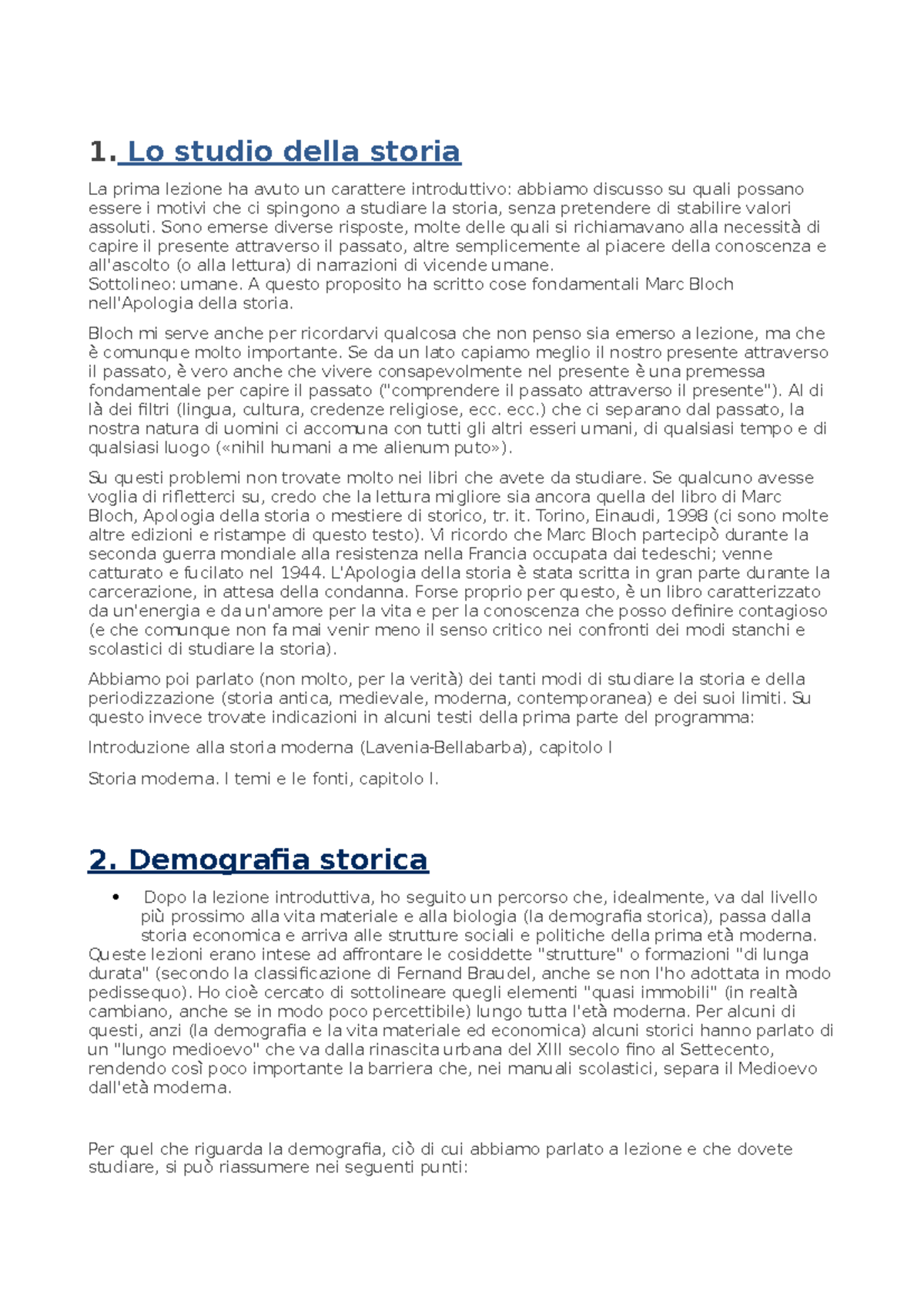 lo studio della storia - 1. Lo studio della storia La prima lezione ha ...