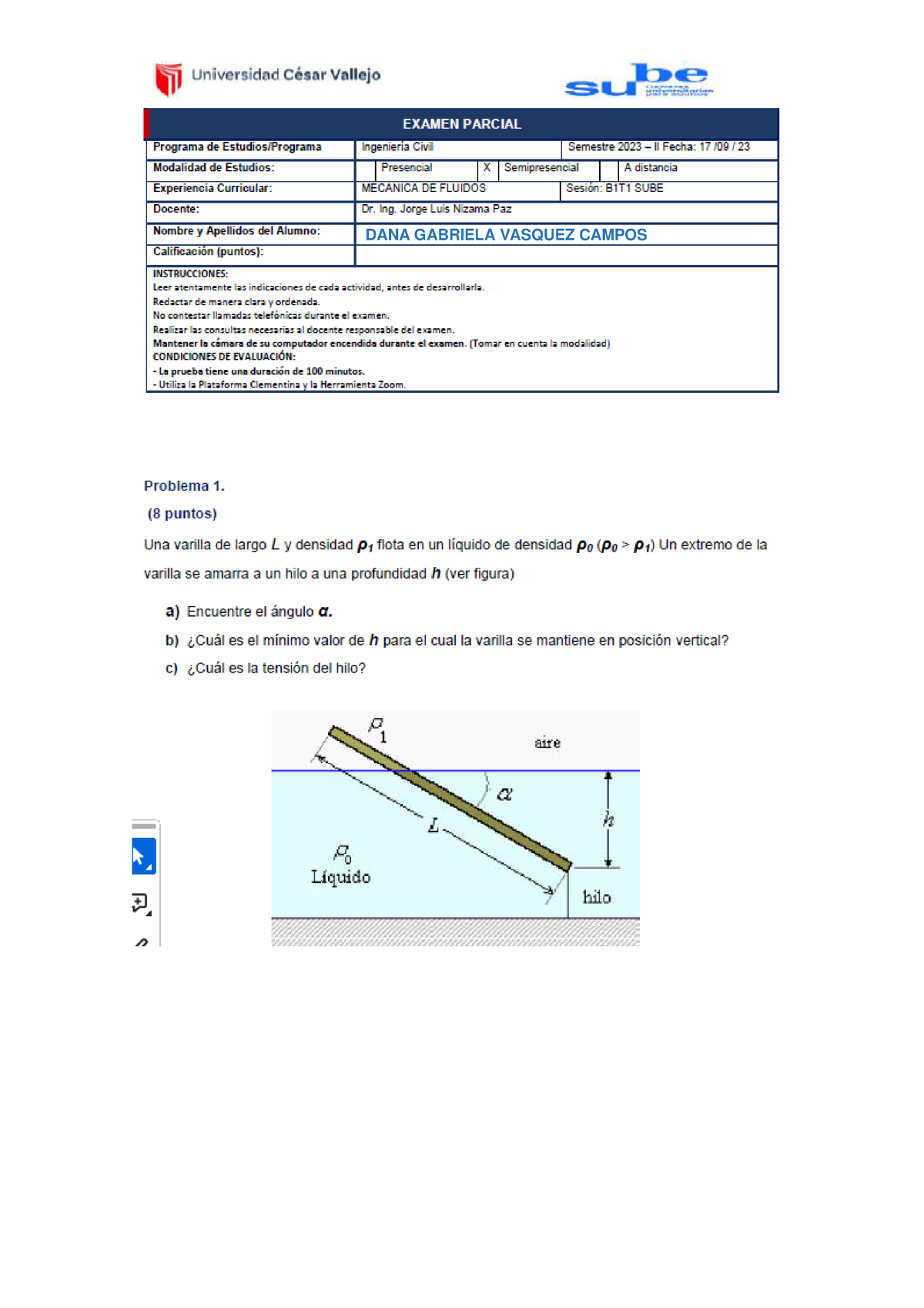 EXAM Parcial Mecanica Fluidos - Mecanica De Fluido - DANA GABRIELA ...