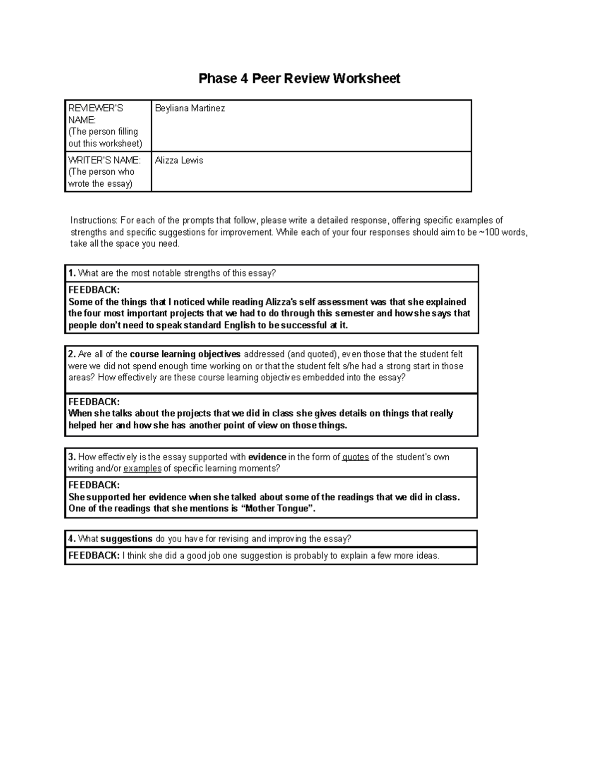 Phase 4 Peer Review Worksheet 1 - Phase 4 Peer Review Worksheet ...