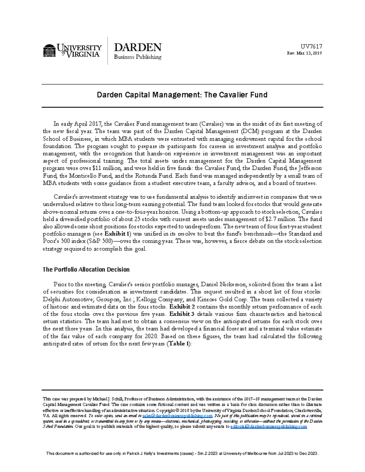 UV7617PDFENG Case 2 Darden Capital UV Rev. Mar. 13, 2019 Darden Capital Management The