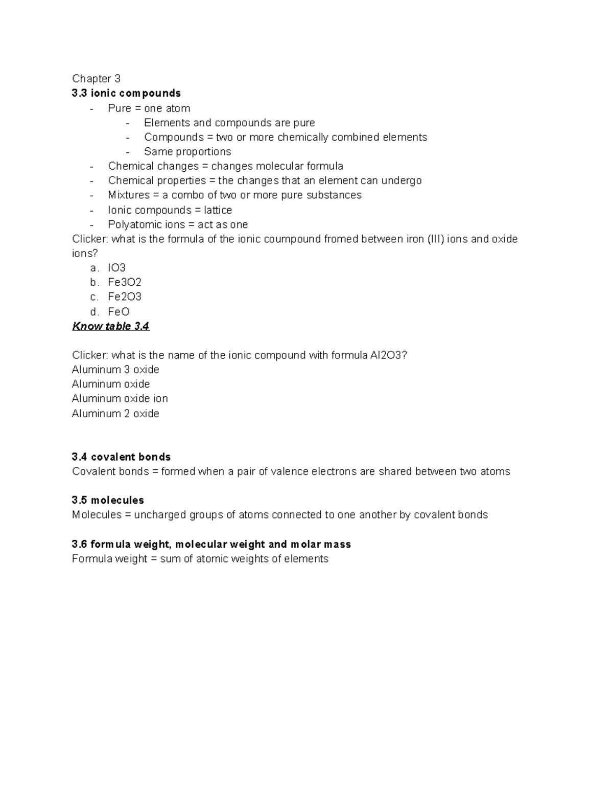 Chem 9 12 - lecture notes - Chapter 3 3 ionic compounds - Pure = one ...