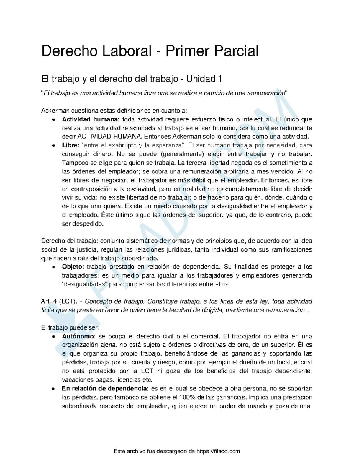Resumen Ackerman Primer Parcial - Laboral - Derecho Laboral - Primer ...