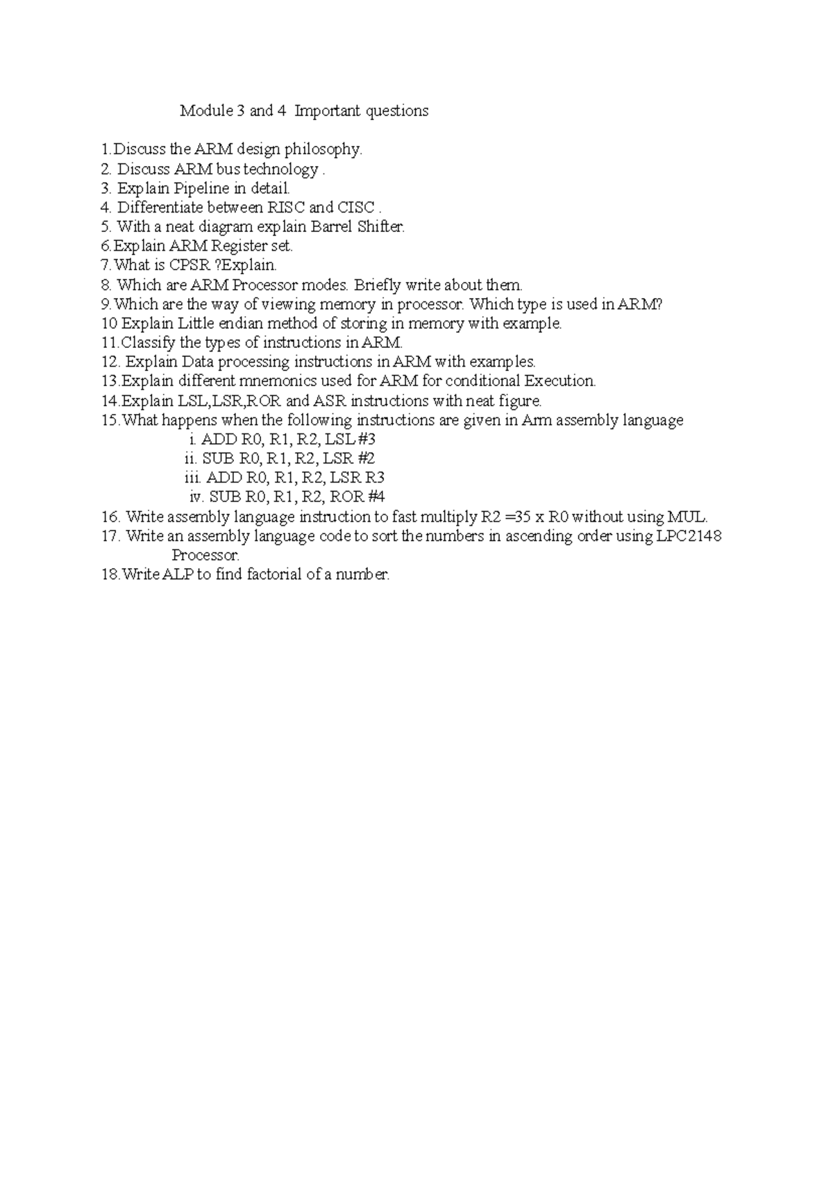 Module 3 and 4 Important questions Module 3 and 4 Important questions 1 the ARM design