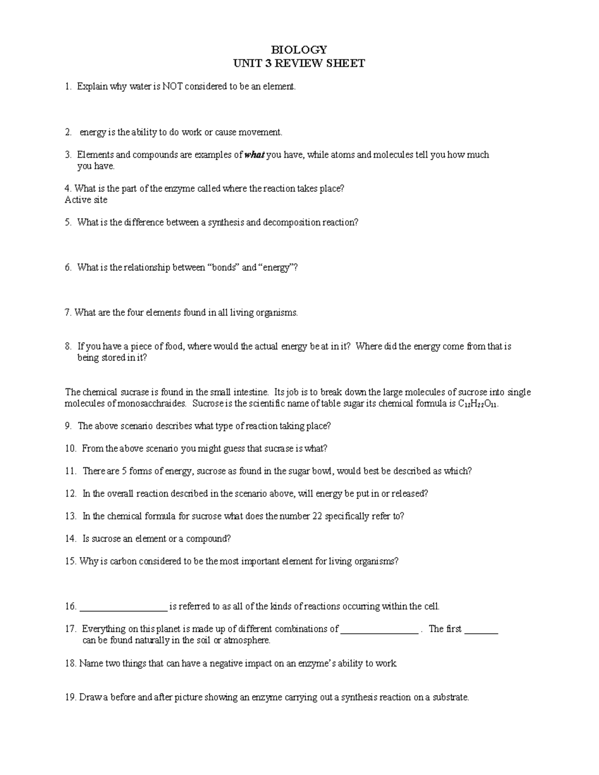 Review Sheet Unit 3-2 - i have no idea - BIOLOGY UNIT 3 REVIEW SHEET ...
