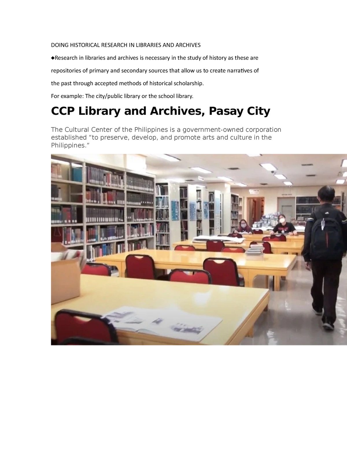 Doing Historical Research IN Libraries AND Archives - DOING HISTORICAL ...