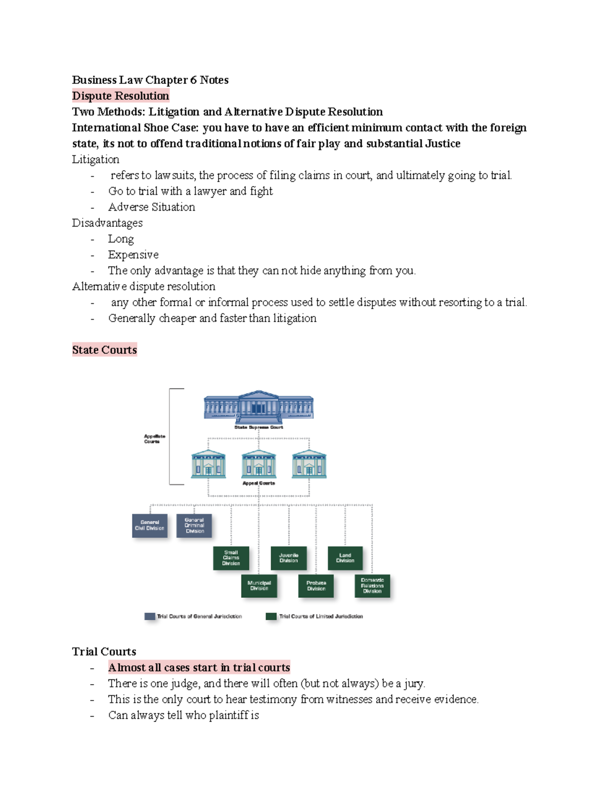 Business Law Chapter 6 Notes - Business Law Chapter 6 Notes Dispute ...