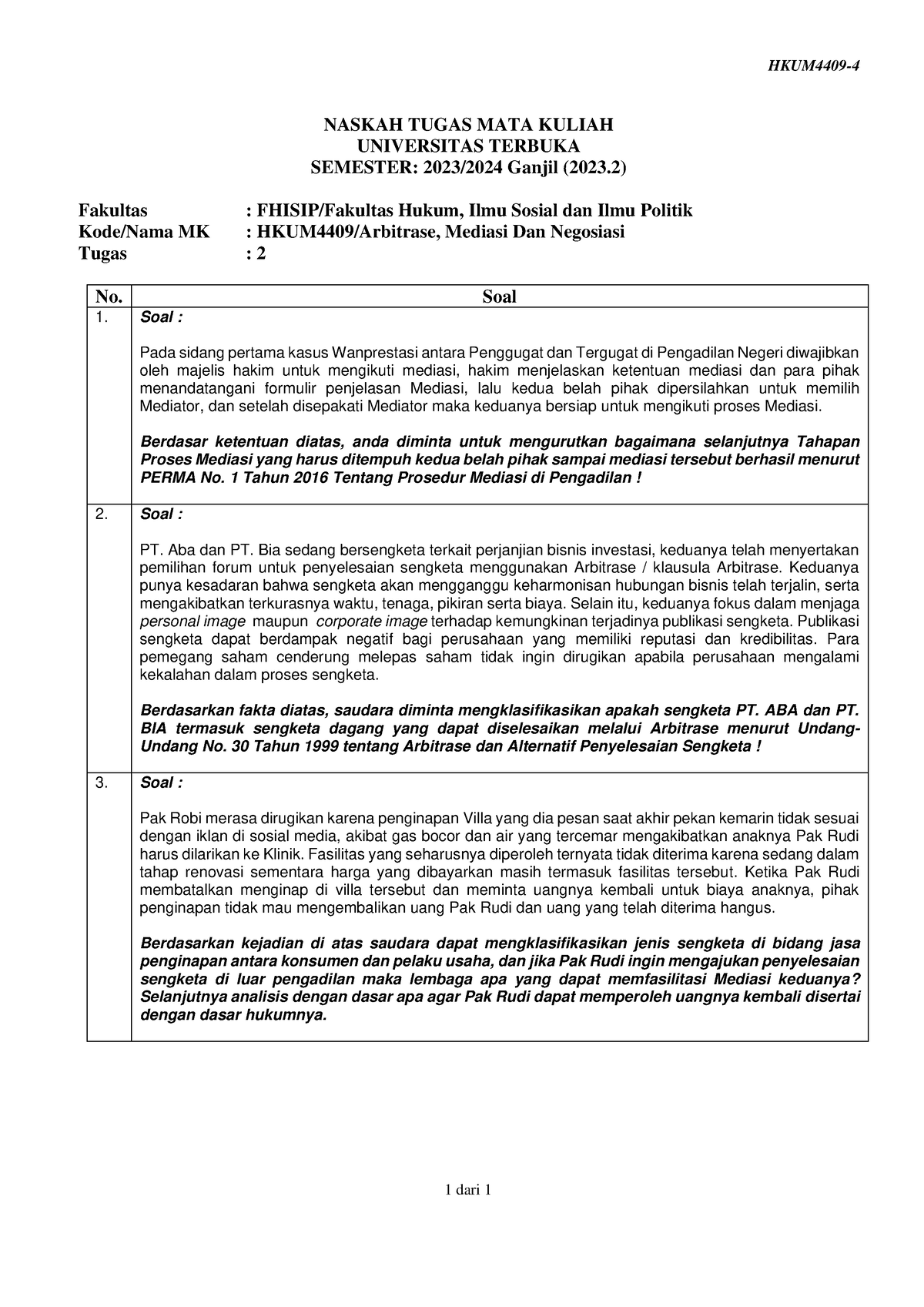 Arbitrase, Mediasi Dan Negosiasi - HKUM4409- 4 1 Dari 1 NASKAH TUGAS ...