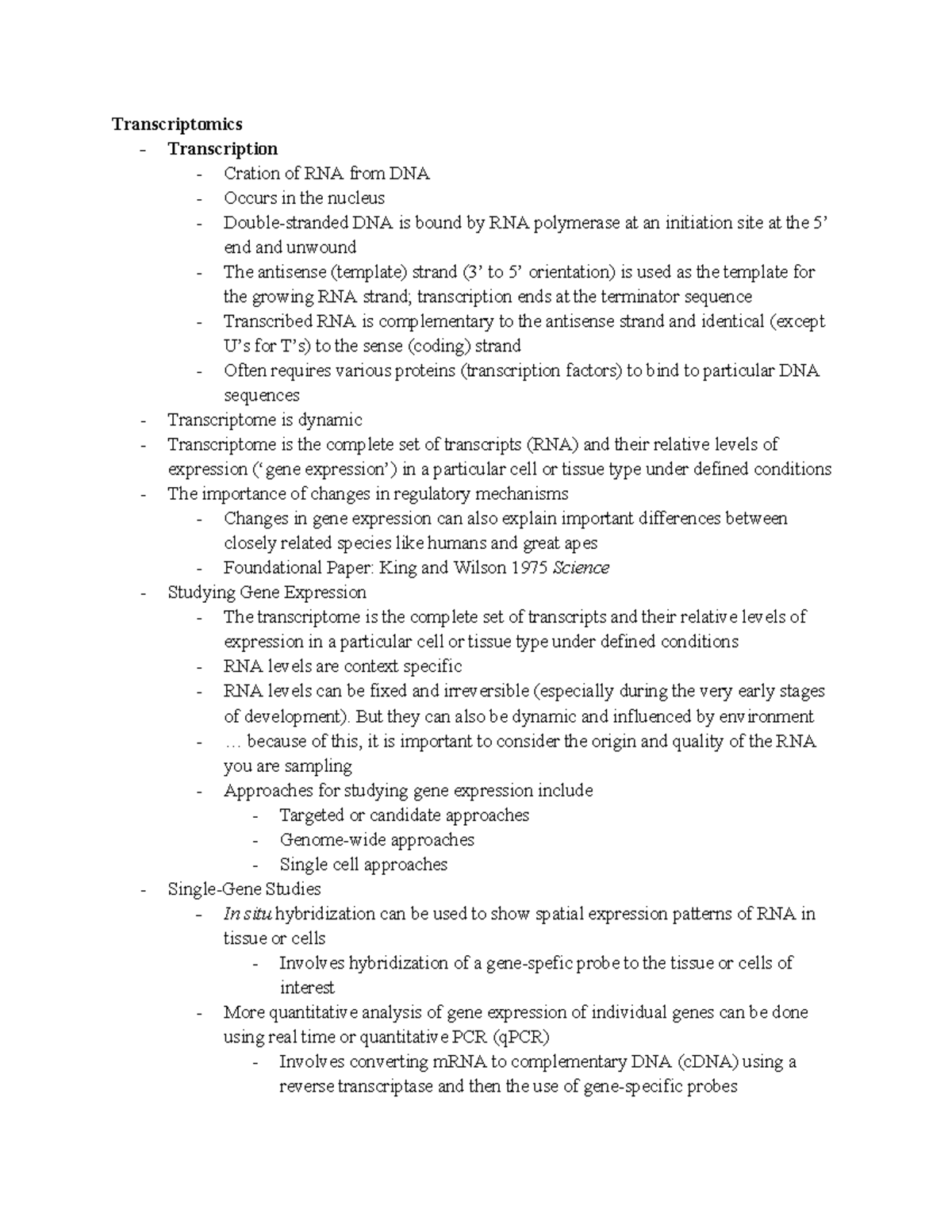 Anth 376 Week 5 Transcriptomics - Transcriptomics - Transcription ...