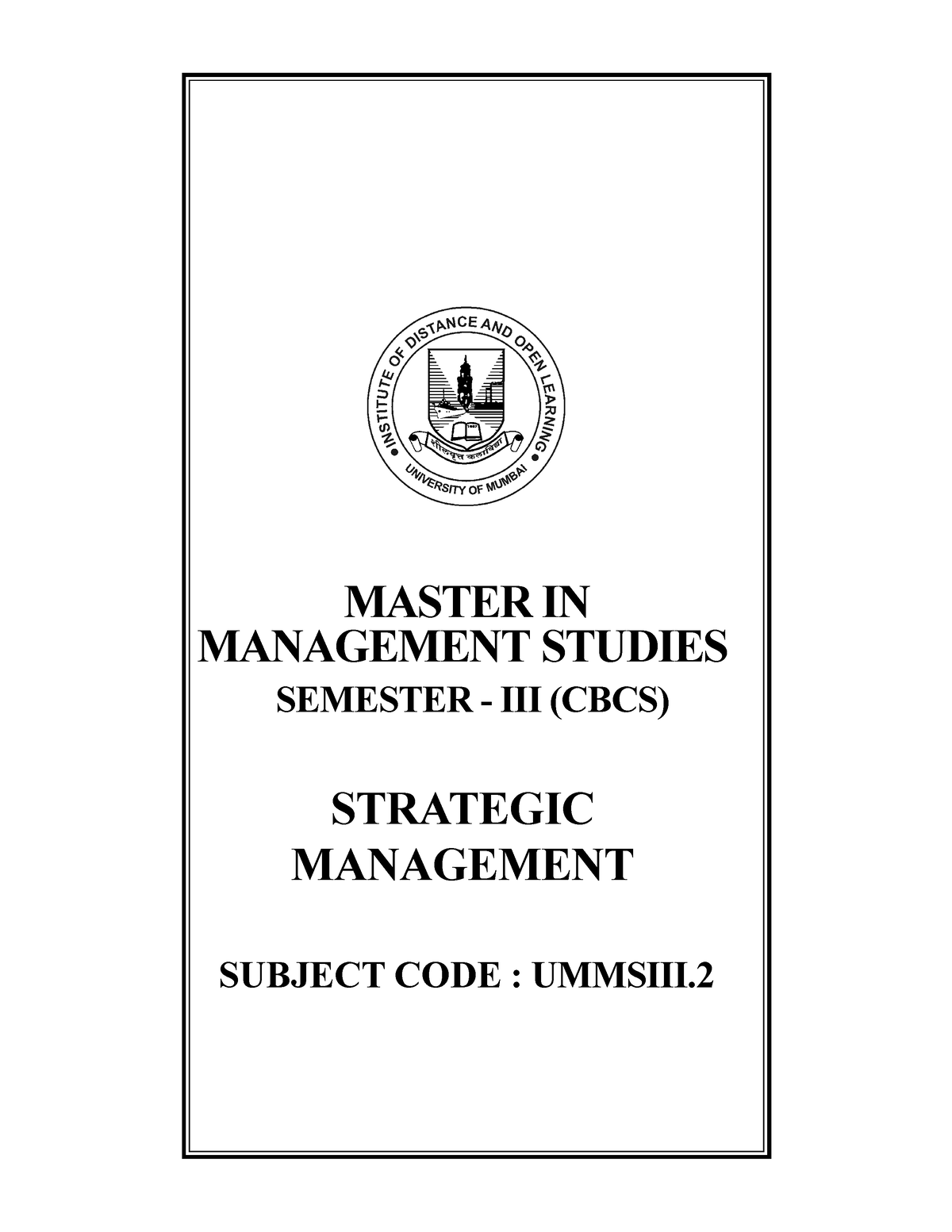 MMS Semester 3 Strategic Management - 31 MASTER IN MANAGEMENT STUDIES ...