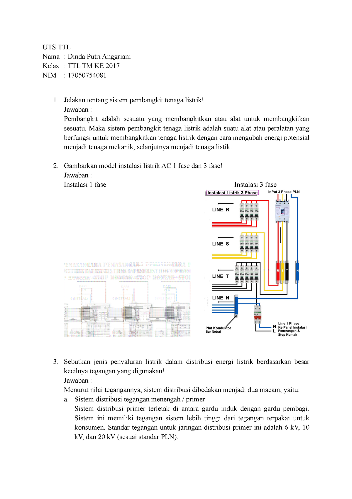 CONTOH SOAL DAN PEMBAHASAN TEKNIK TENAGA LISTRIK - UTS TTL Nama : Dinda ...