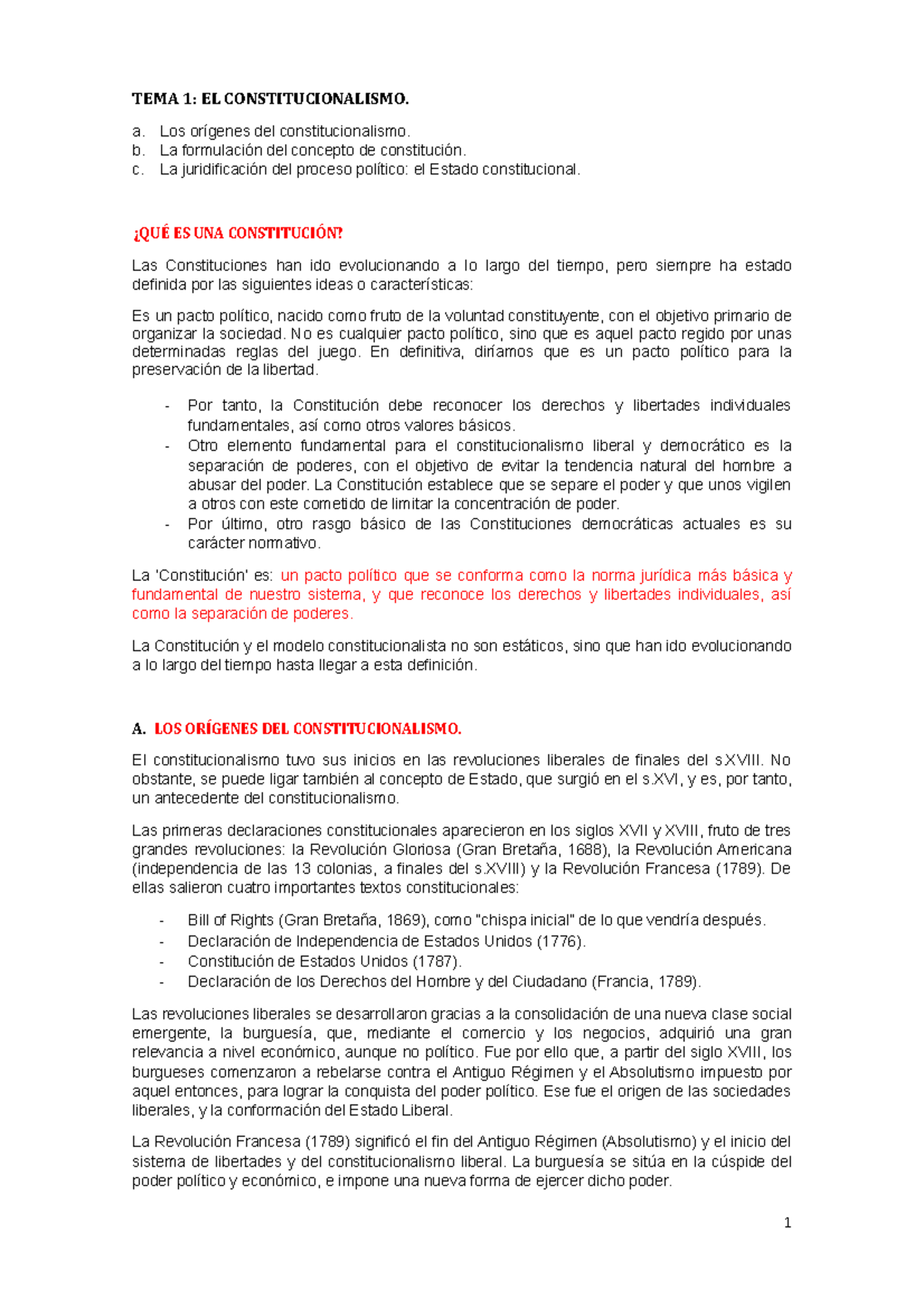 Tema 1 - Apuntes 1 - TEMA 1: EL CONSTITUCIONALISMO. A. Los Orígenes Del ...