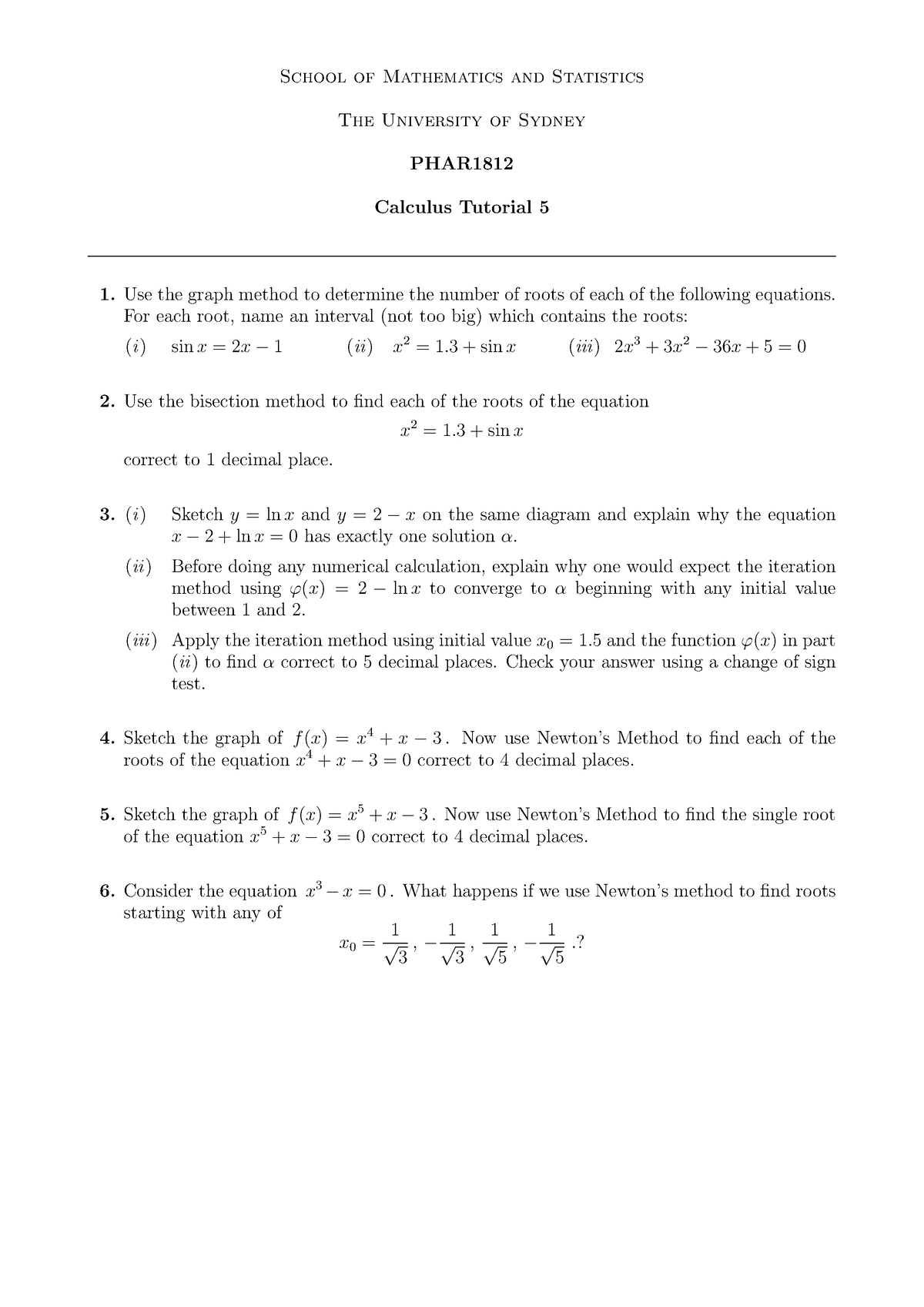 Tutorial 5 Practice Questions - School Of Mathematics And Statistics 