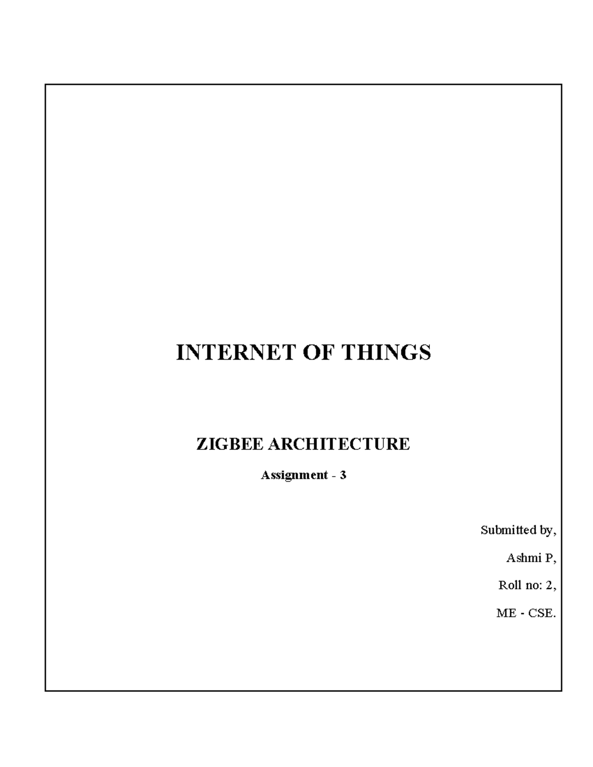 IOT 3 - IOT Assignments - INTERNET OF THINGS ZIGBEE ARCHITECTURE ...