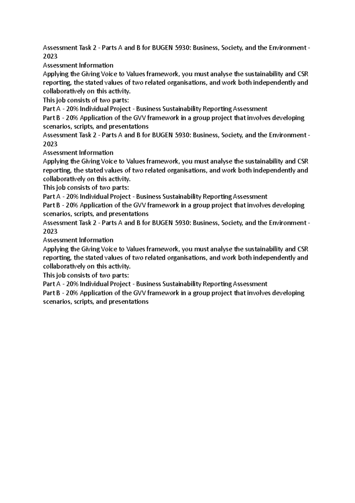 Assessment Task 2 This job consists of two parts Part A 20