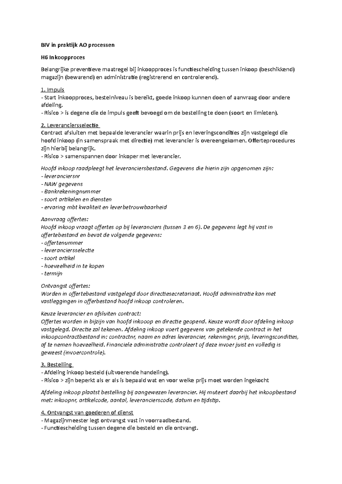BIV in praktijk AO processen - Impuls Start inkoopproces, bestelniveau ...