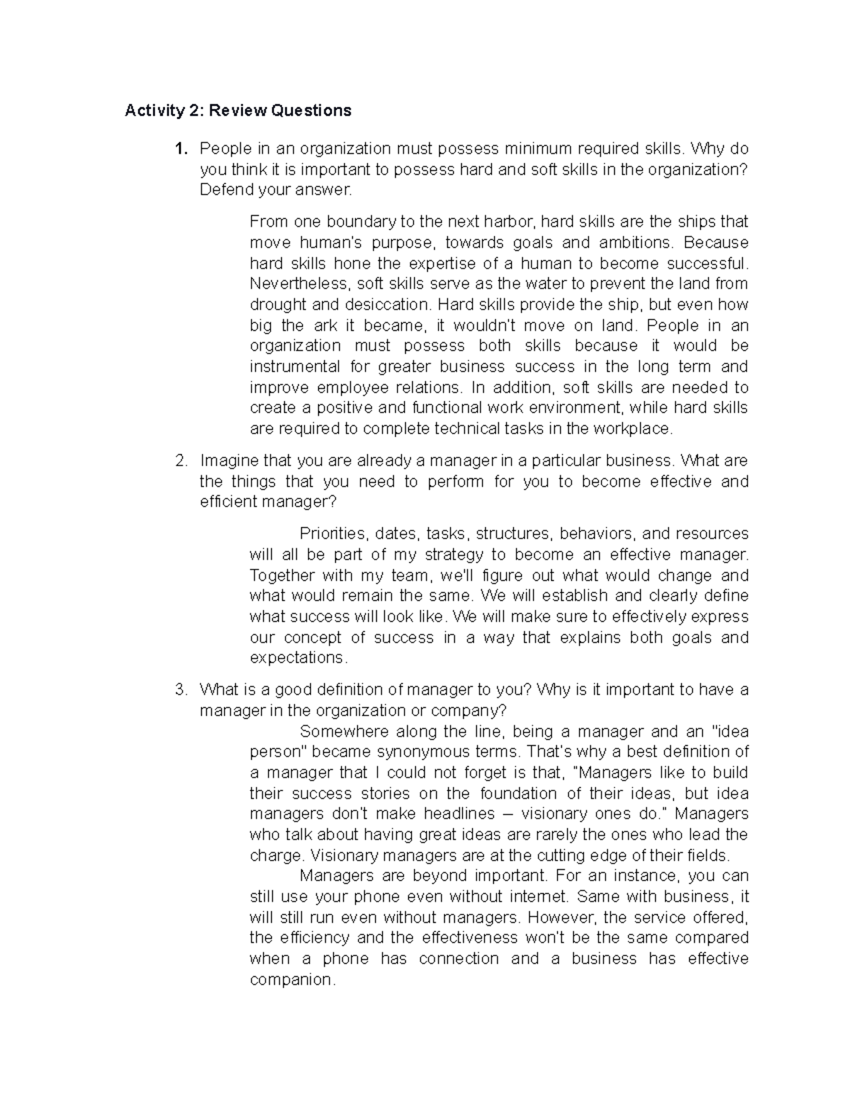 Activity 2 Management Activity 2 Management Activity 2 Management