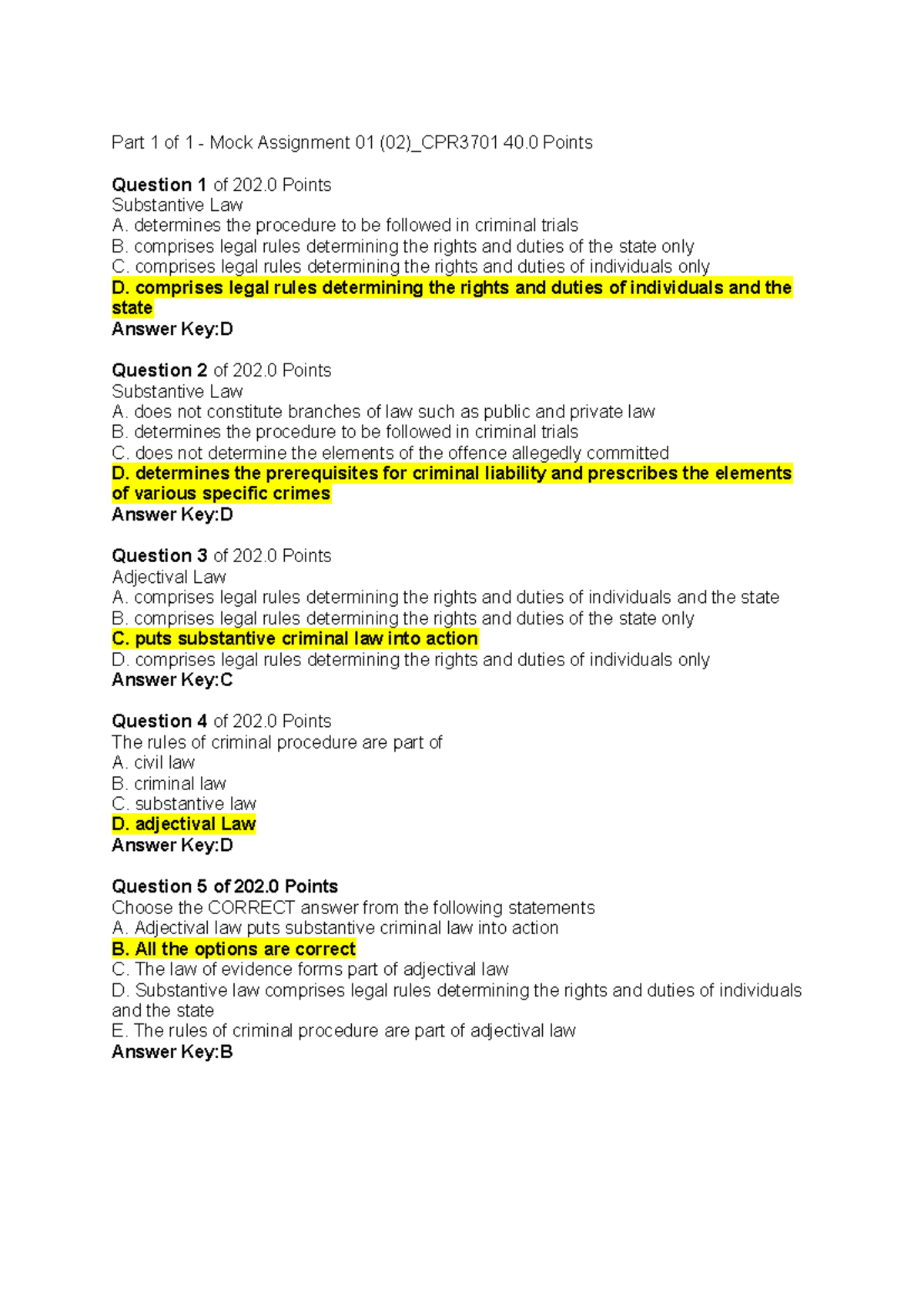 Multiple Questions With Answers - Part 1 Of 1 - Mock Assignment 01 (02 ...