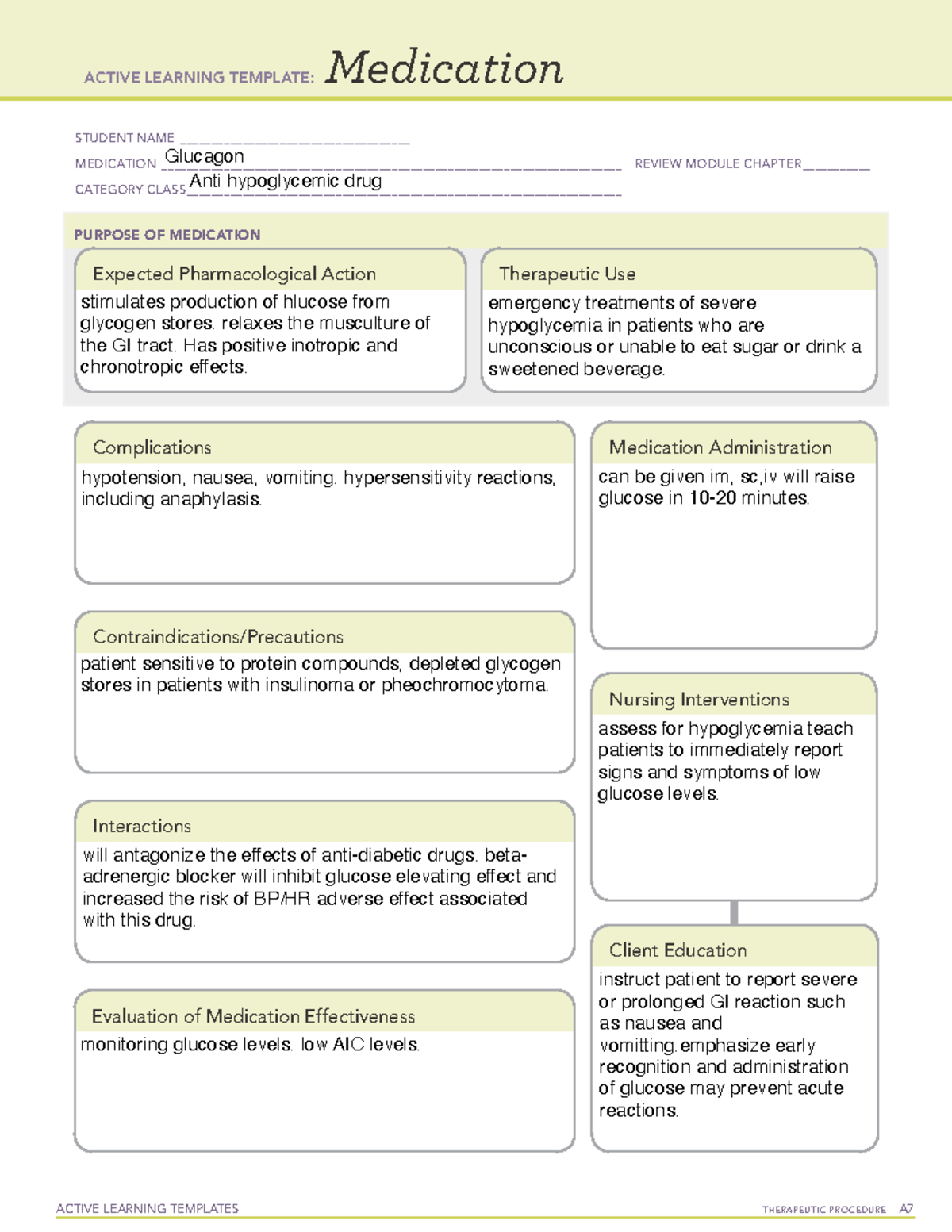 Glucagon - Review notes and answers for quiz 1 NURS 306. Notes for the ...