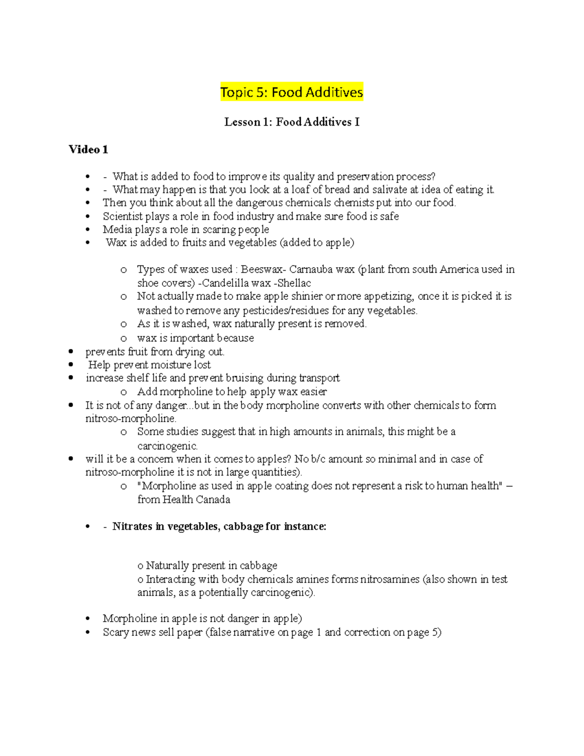 Chem 181 MT2 - Chem 181 notes for midterm 2 - Topic 5: Food Additives ...