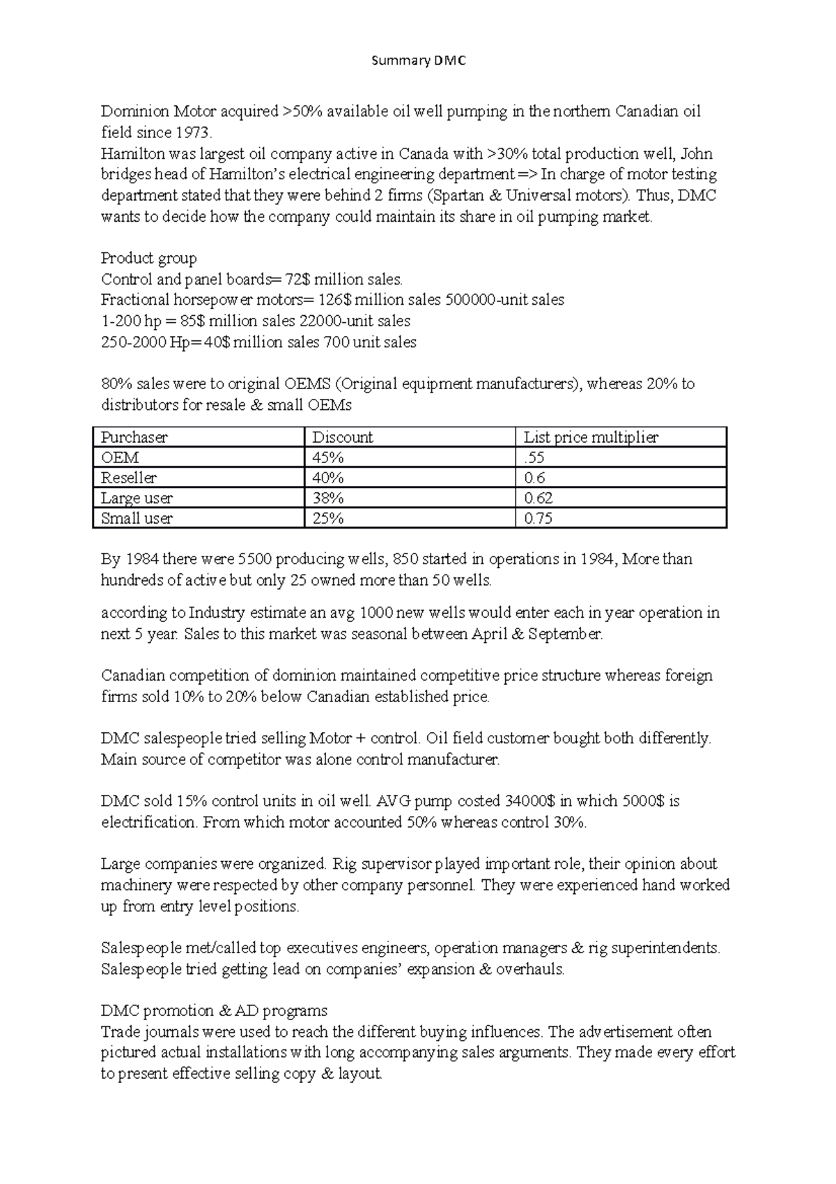 Dominion Motor Summary & Analysis Case solution Summary DMC Dominion