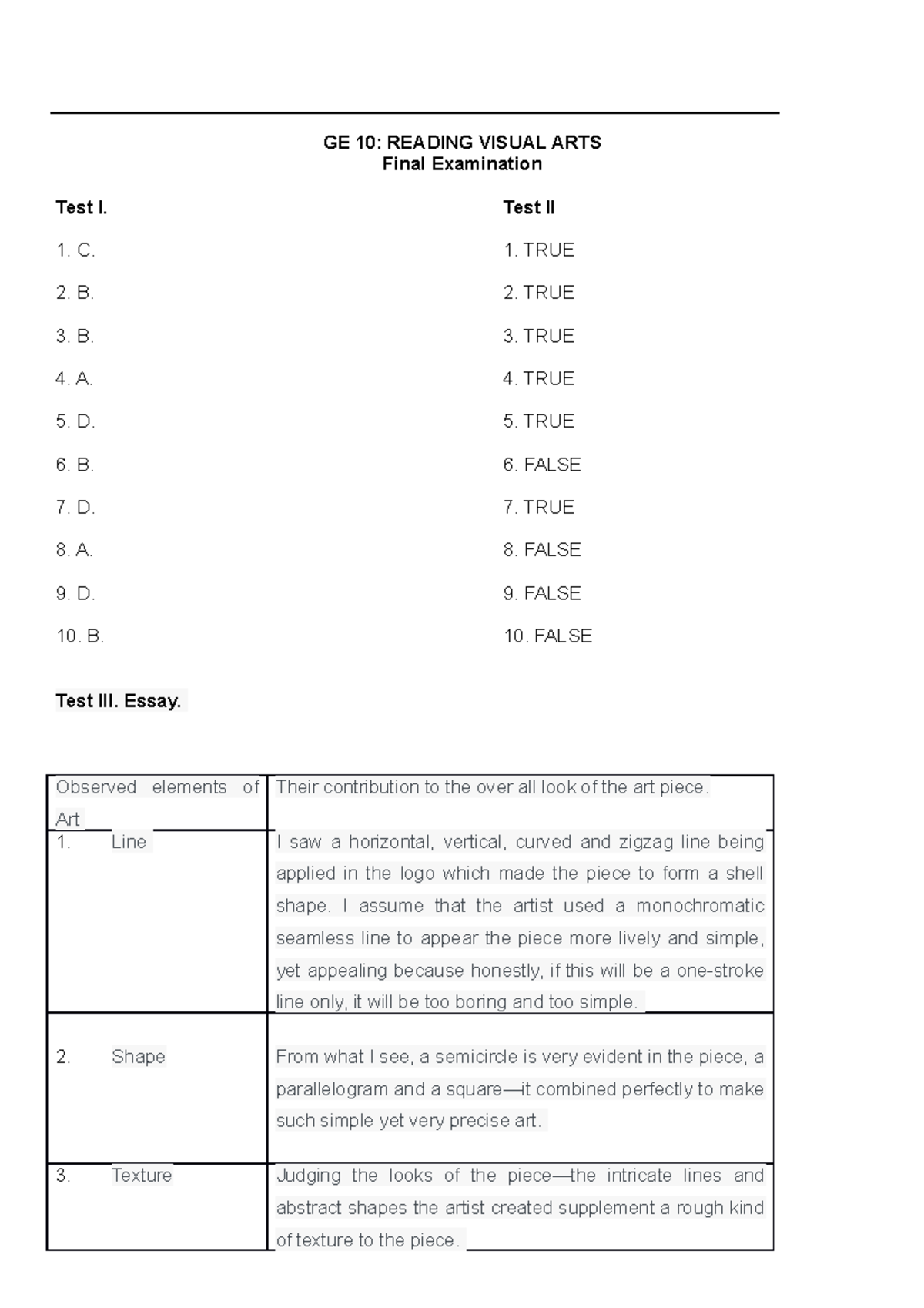 Reading Visual Arts Final Exam - GE 10: READING VISUAL ARTS Final ...