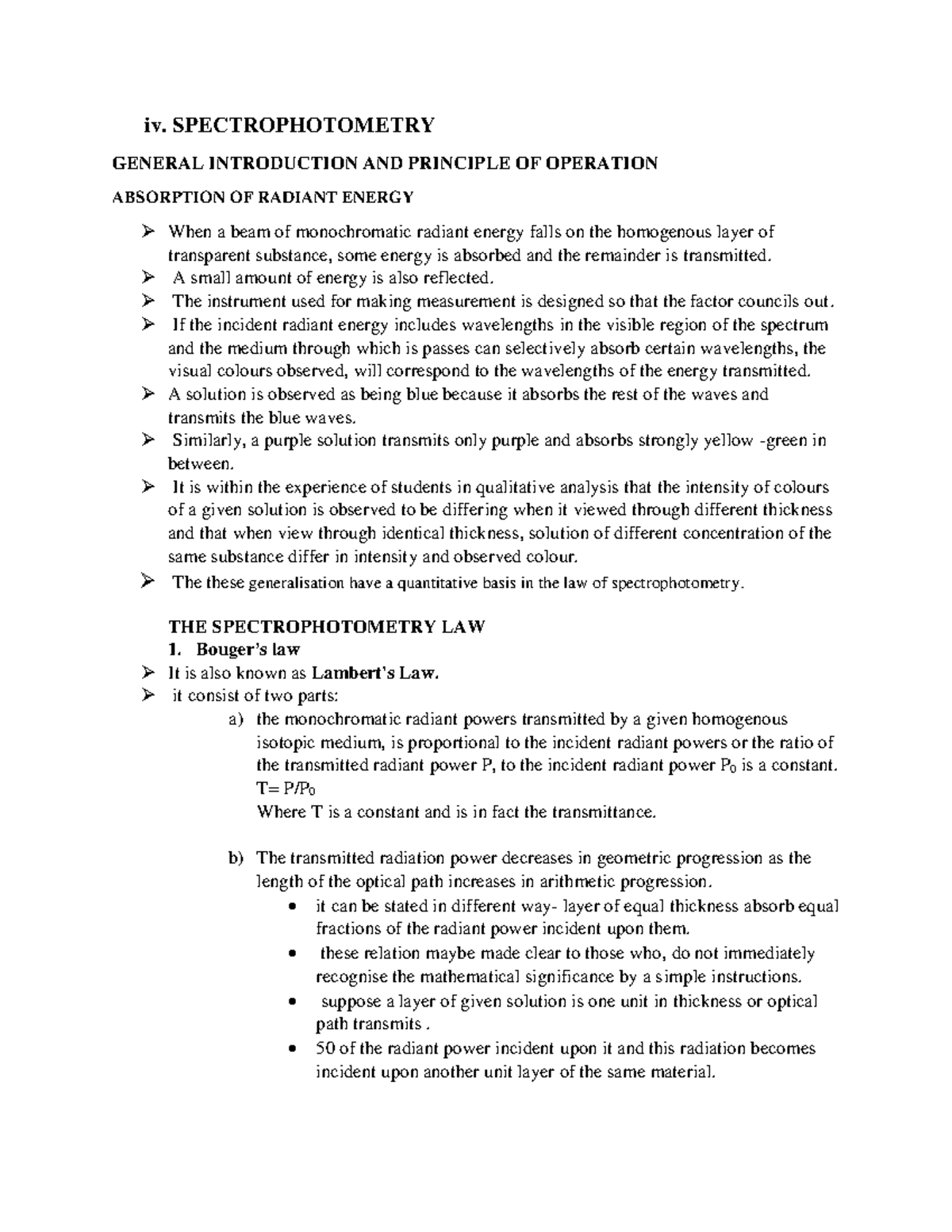 4. ENVIRONMENTAL ANALYSIS AND INSTRUMENTATION iv. SPECTROPHOTOMETRY