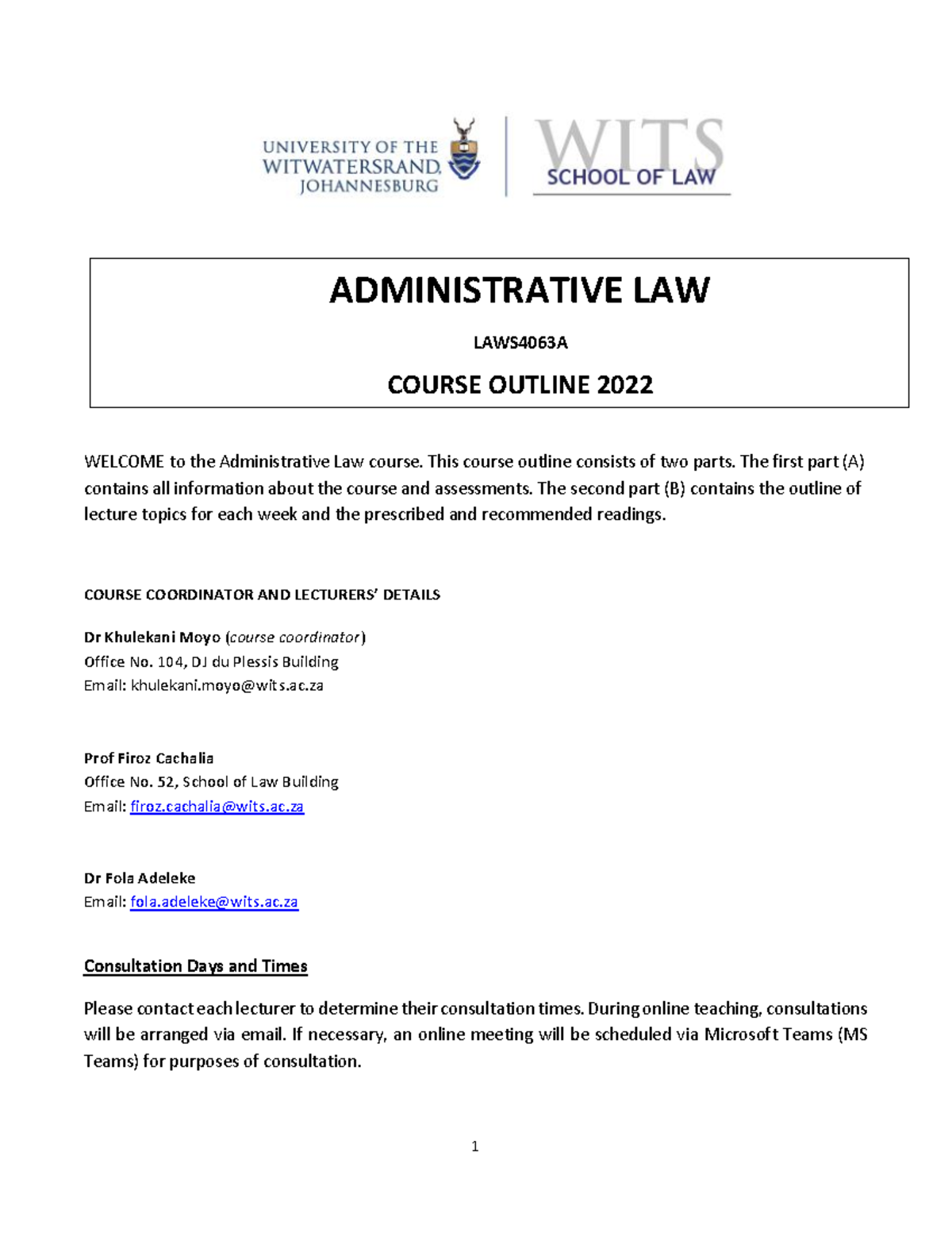 Admin Law LLB Outline 2022 -Final - Wits University - Studocu