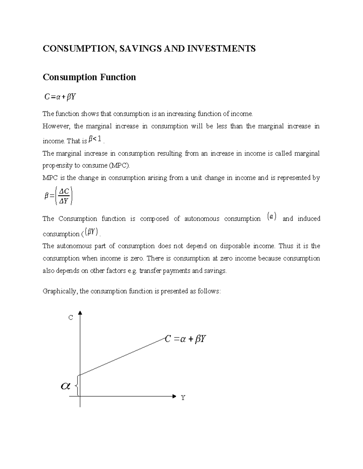 Consumption and National income - C Y C Y CONSUMPTION, SAVINGS AND ...