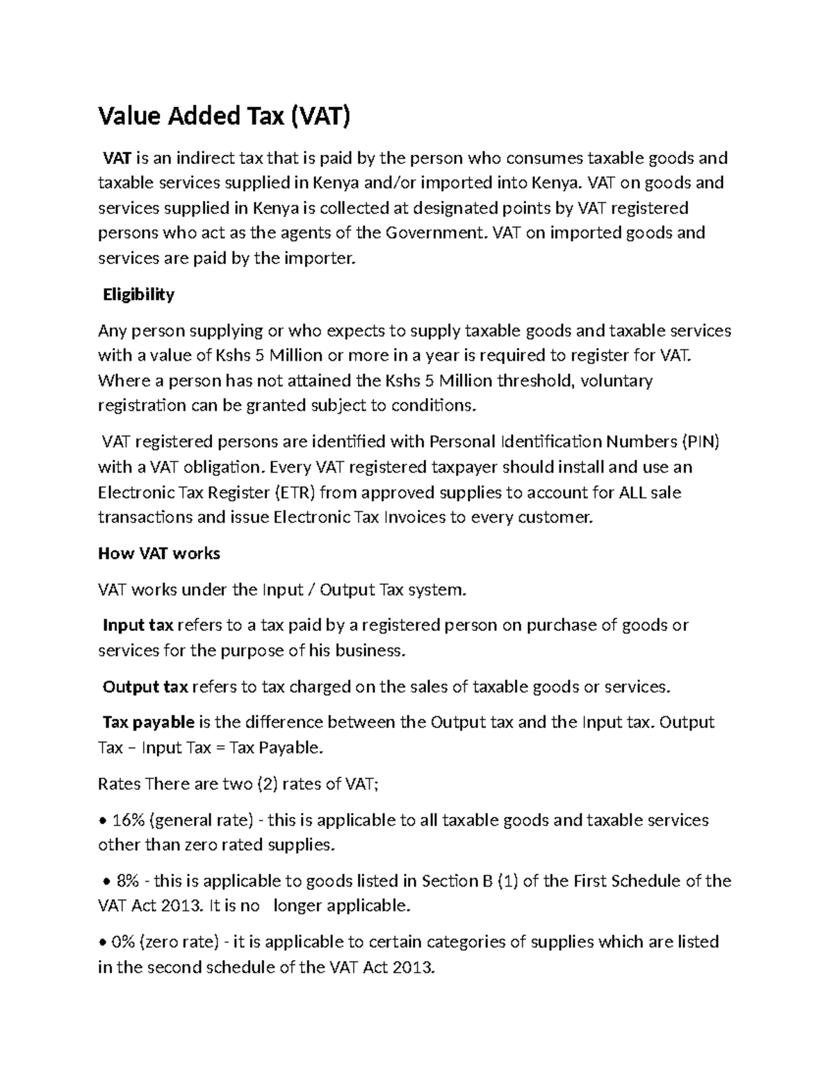 Value Added Tax.individual assignment - Value Added Tax (VAT) VAT is an ...