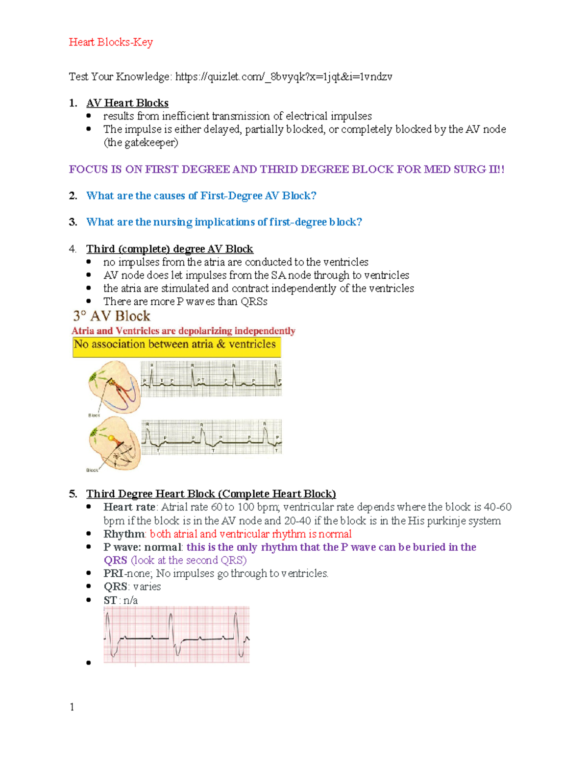 4. heart blocks student Heart BlocksKey Test Your Knowledge quizlet