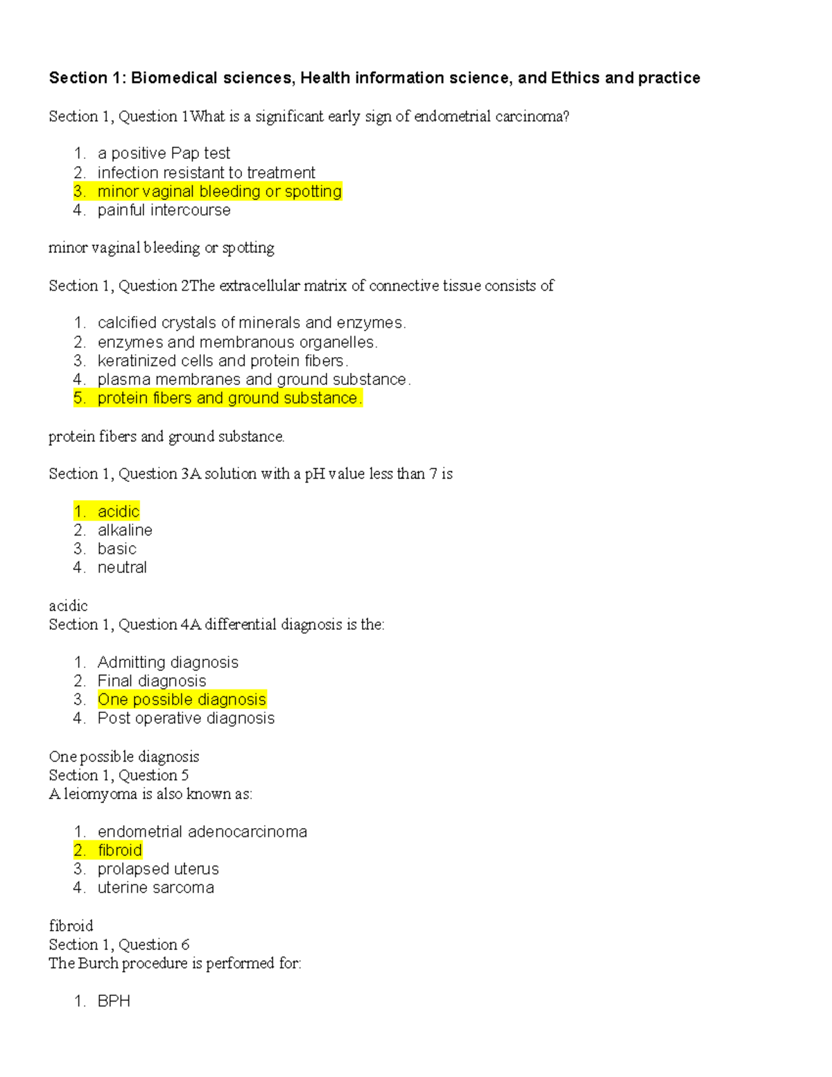 health information management exam Section 1 Biomedical sciences