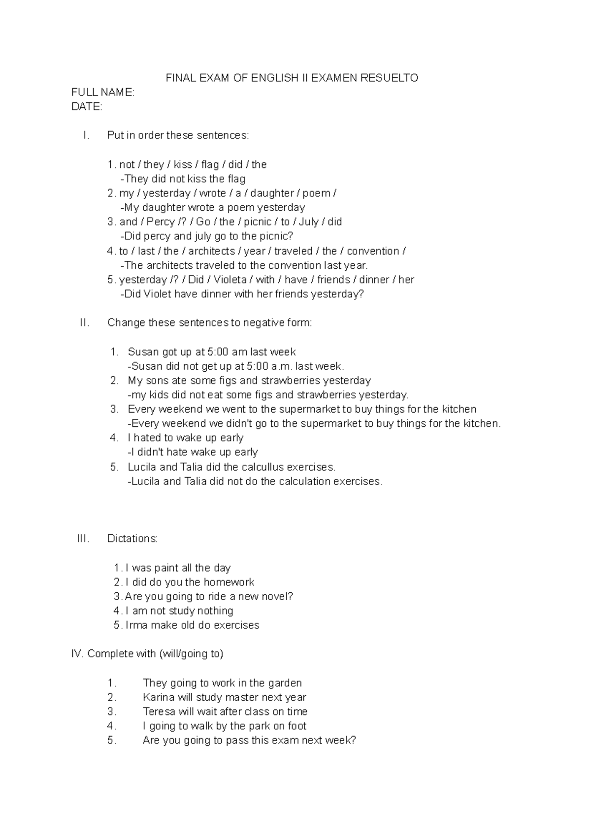 FINAL 11 Octubre, preguntas y respuestas - FINAL EXAM OF ENGLISH II ...