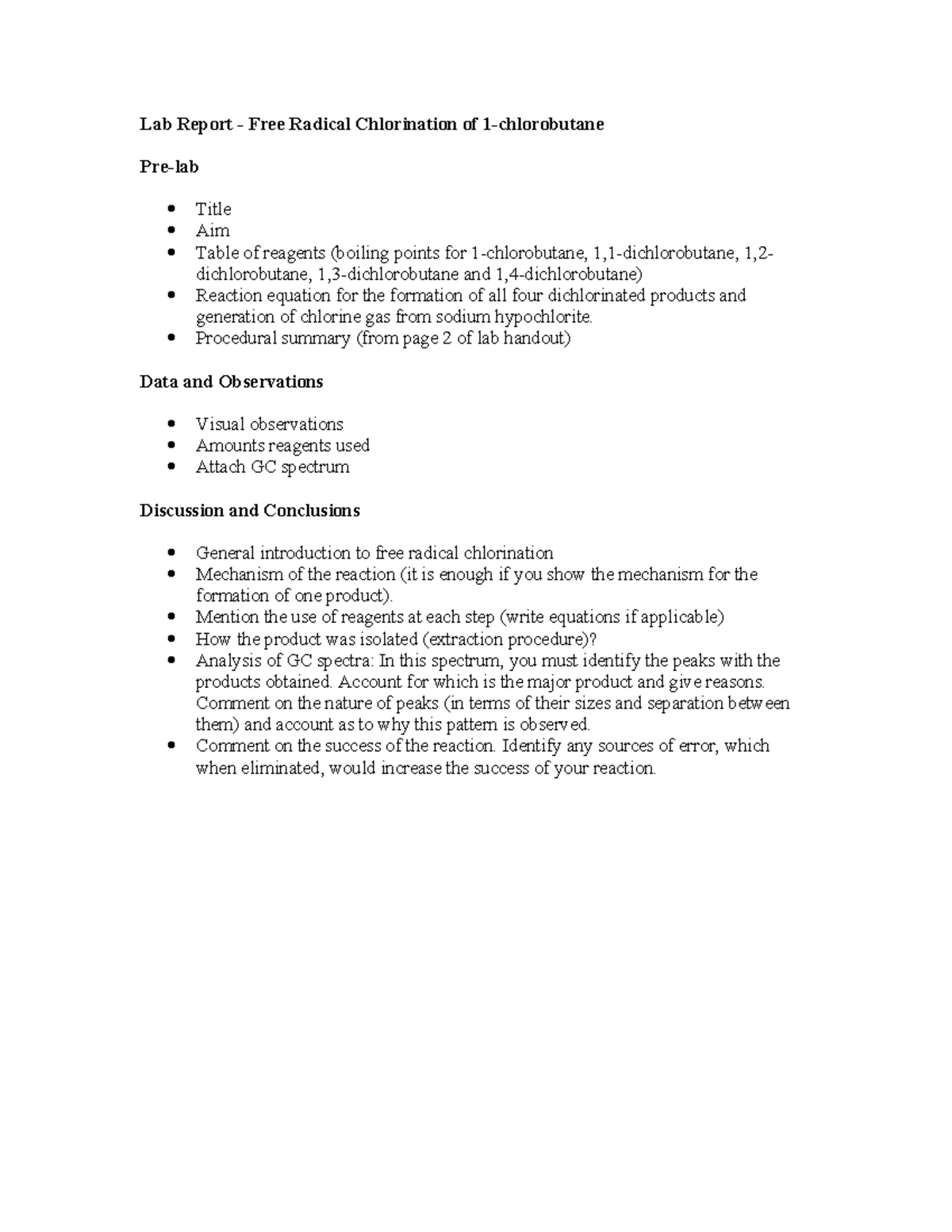 Lab Report-Free Radical Chlorination of 1-chlorobutane - Tagged - Lab ...