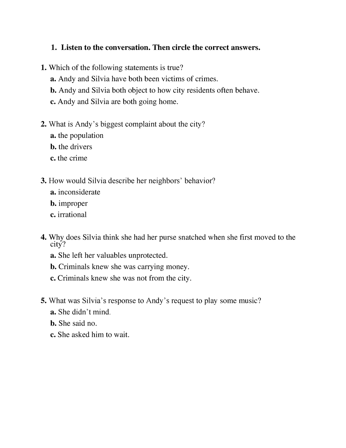 Listening Practice Unit 5 - 1. Listen To The Conversation. Then Circle ...