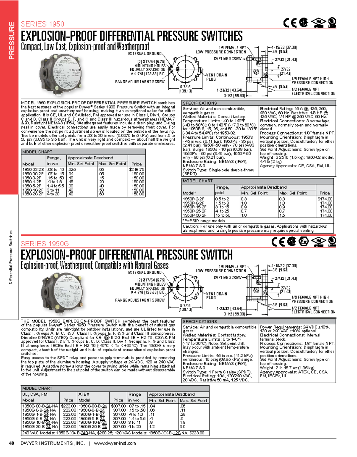 1950 d SERIES 1950 EXPLOSIONPROOF DIFFERENTIAL PRESSURE SWITCHES